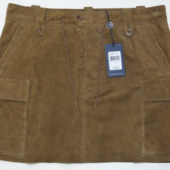Ralph Lauren Brown Suede/Leather Mini Skirt - Picture 1 of 8
